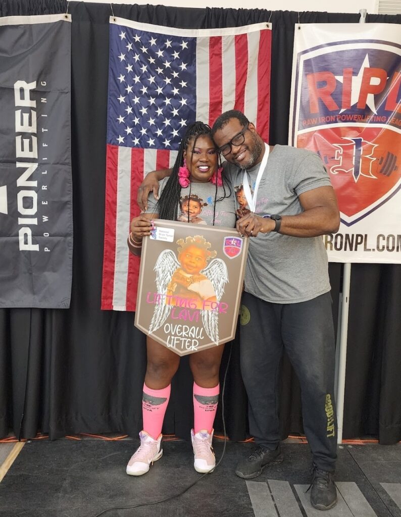LaTosha and Jessie participated in the powerlifting meet in memory of their daughter and niece, who passed away in 2003 from a brain tumor.