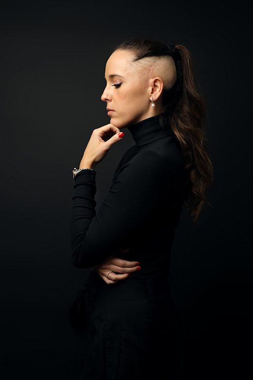 A woman in her 30s commemorates her hair loss from proton therapy after a diffuse astrocytoma diagnosis with a photo shoot.